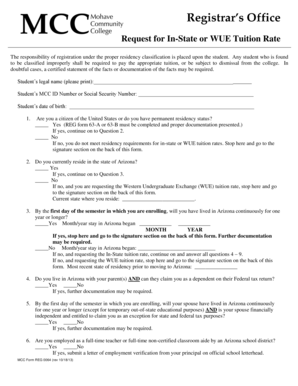 Request for In-State or WUE Tuition Rate