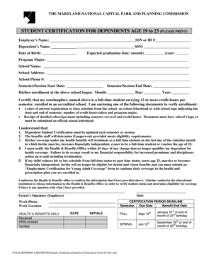 Maryland Student Certification for Dependents Age 19 to 23