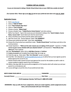 Florida Virtual School Registration Form