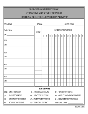 Counseling Services Record Sheet