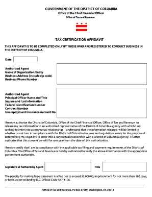 Tax Certification Affidavit