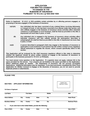 Application for Written Consent to Engage in the Business of Insurance
