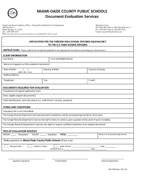 Application for Foreign High School Diploma Equivalency
