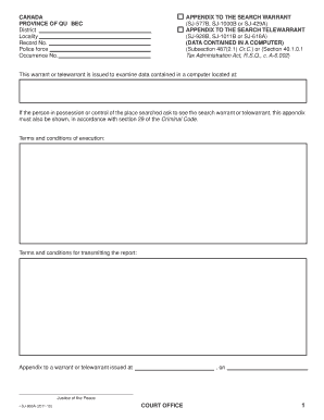 Canada Appendix to the Search Warrant