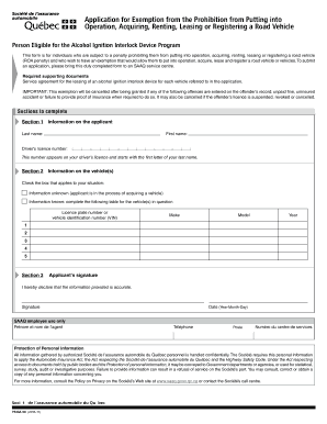 Quebec Alcohol Ignition Interlock Device Exemption Application