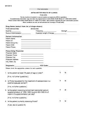 Prior Authorization Form for Prolia