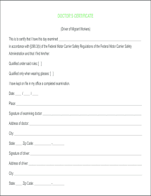 Doctor's Certificate for Migrant Worker Drivers