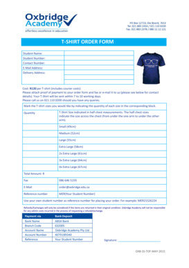 Fillable Online T-SHIRT ORDER FORM - Oxbridge Academy Fax Email Print ...