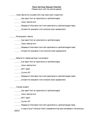 Vision Services Request Checklist