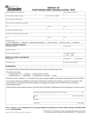 Positive Drug/Alcohol Test Report