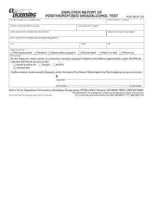 Washington Employer Report of Positive Drug/Alcohol Test