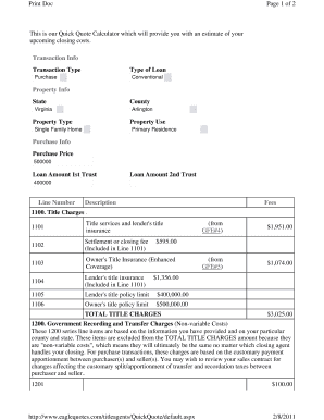 Virginia Home Purchase Closing Cost Calculator