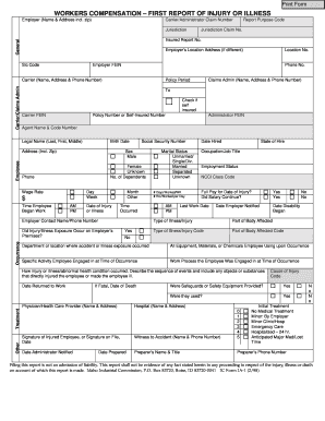 Workers Compensation First Report of Injury or Illness