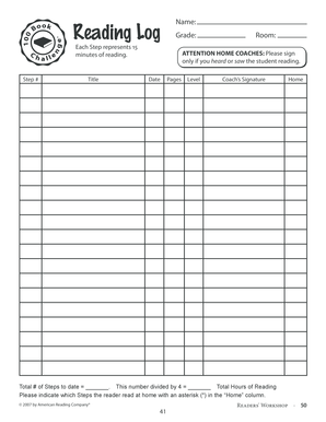 Reading Log 20 Lines Name Reading Log - bcps