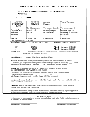 Federal Truth in Lending Disclosure Statement