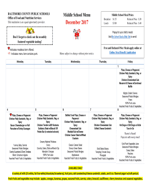 Fillable Online Middle School Menu Fax Email Print - pdfFiller