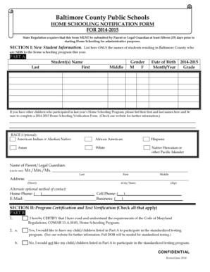Baltimore County Home Schooling Notification Form