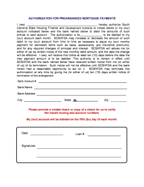 Authorization for Prearranged Mortgage Payments