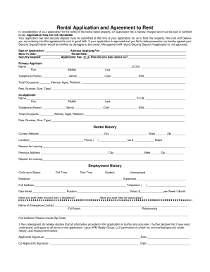 Rental Application and Agreement to Rent