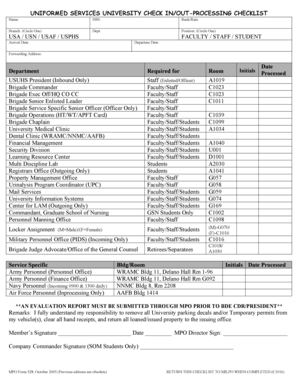USU Check In/Out Processing Checklist