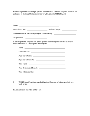 Medicaid Ostomy Products Provider Assistance Form