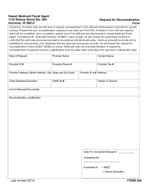 Hawaii Medicaid Reimbursement Reconsideration Form