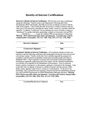 Borrower and Consultant Identity-of-Interest Certification