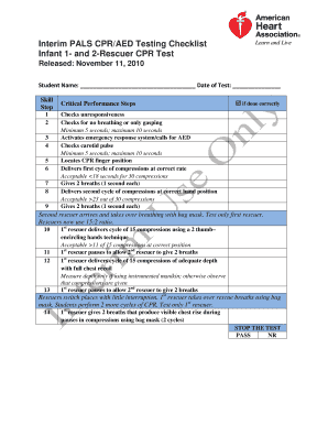 PALS CPR/AED Testing Checklist