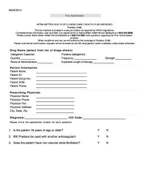Prior Authorization Form for Pradaxa