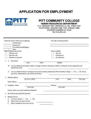 Pitt Community College Employment Application