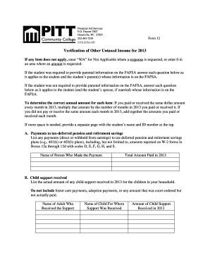 Verification of Other Untaxed Income for 2013