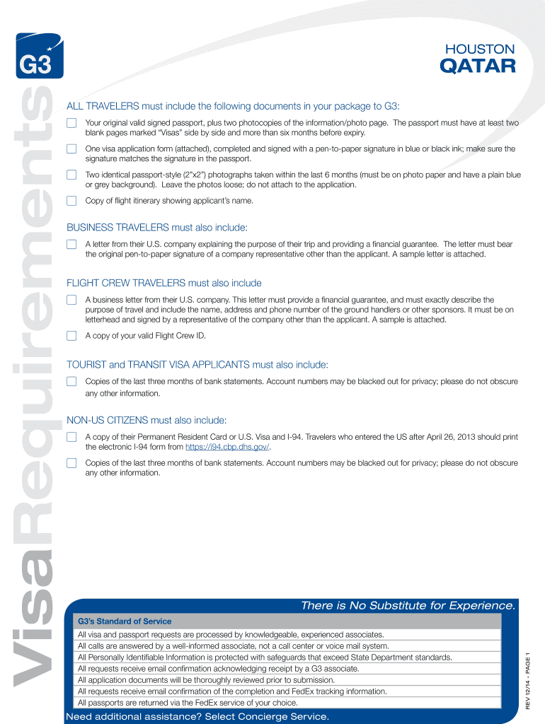 Fillable Online QATAR Requirements G3 Visas Passports Fax Email Print