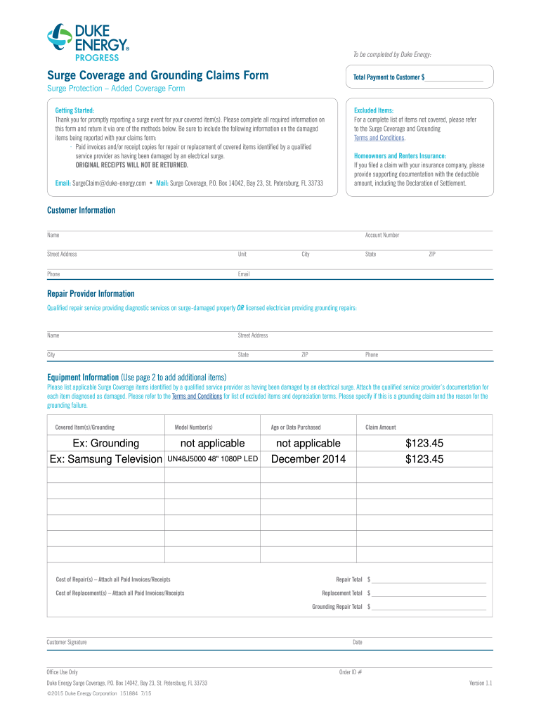 Duke Energy Surge Protection Claim Form Fill Out Sign Online DocHub