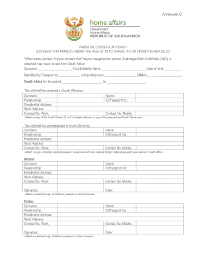 South Africa Parental Consent Affidavit