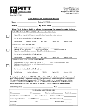2015-2016 Grant/Loan Change Request