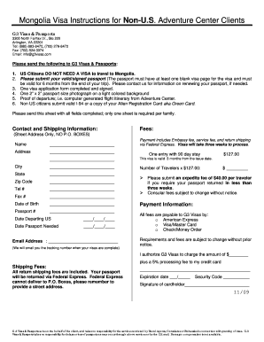 Mongolia Visa Application Form