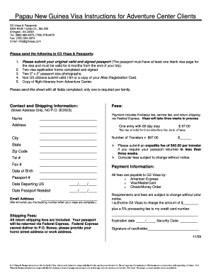 Papua New Guinea Visa Application Form