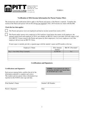 Verification of 2014 Income Information for Parent Nontax Filers