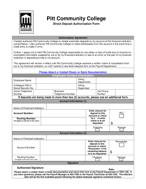 Pitt Community College Direct Deposit Authorization Form
