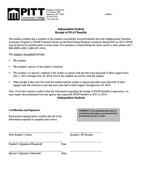 Independent Student SNAP Benefits Certification Form