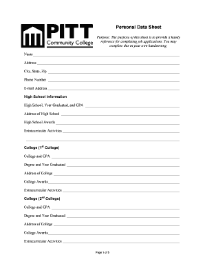 Personal Data Sheet for Job Applications