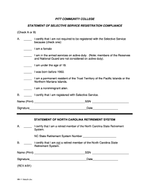 Selective Service Registration Compliance Form