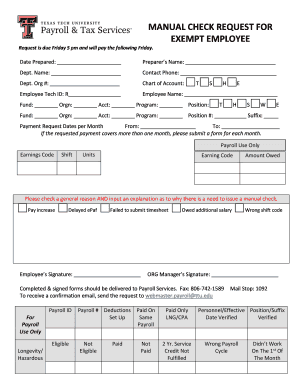 Manual Check Request for Exempt Employee