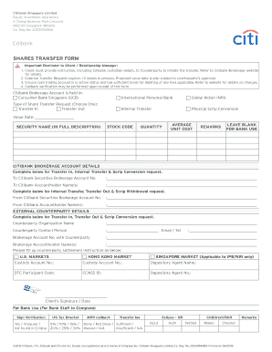 Citibank Shares Transfer Form