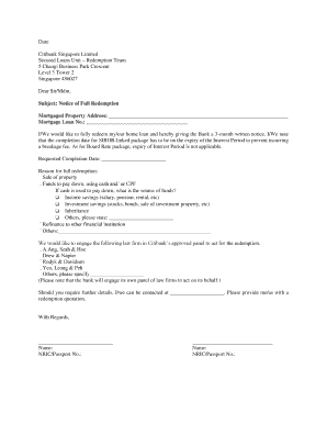 Notice of Full Redemption for Home Loan