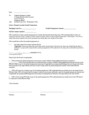 Citibank Singapore Partial Prepayment Request