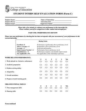 Student Intern Self Evaluation Form