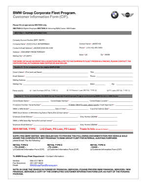 BMW Group Corporate Fleet Program Customer Information Form