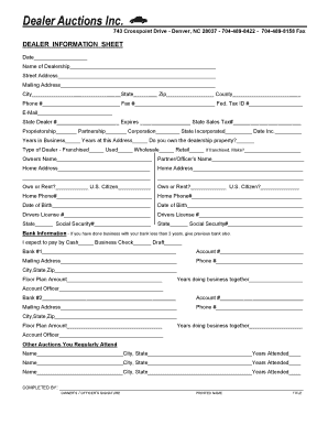 Dealer Information Sheet