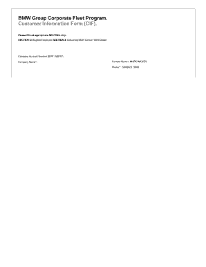 BMW Group Corporate Fleet Program Customer Information Form